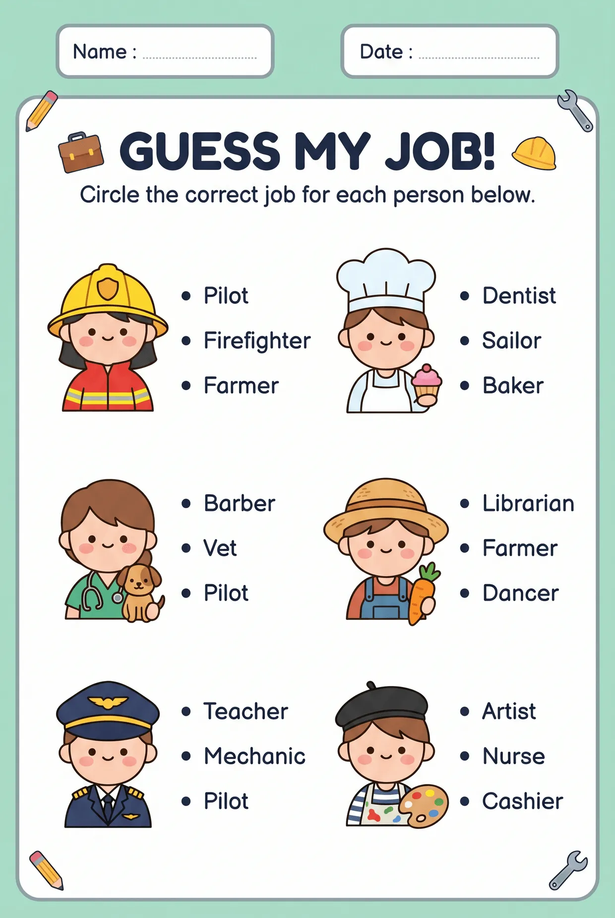 Guess My Job! Jobs Multiple Choice, page 1 preview