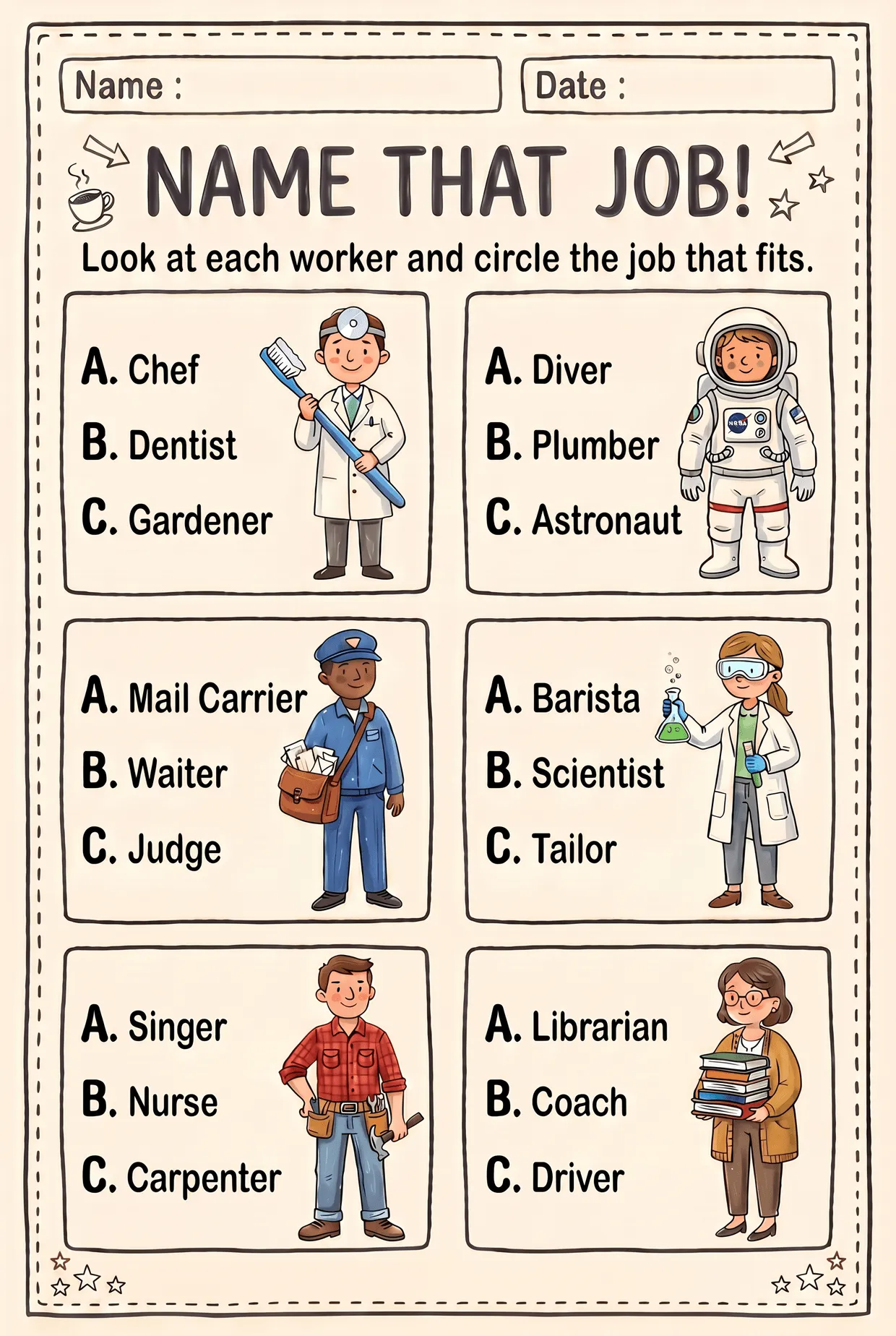 Name That Job! Jobs Circle Worksheet, page 1 preview