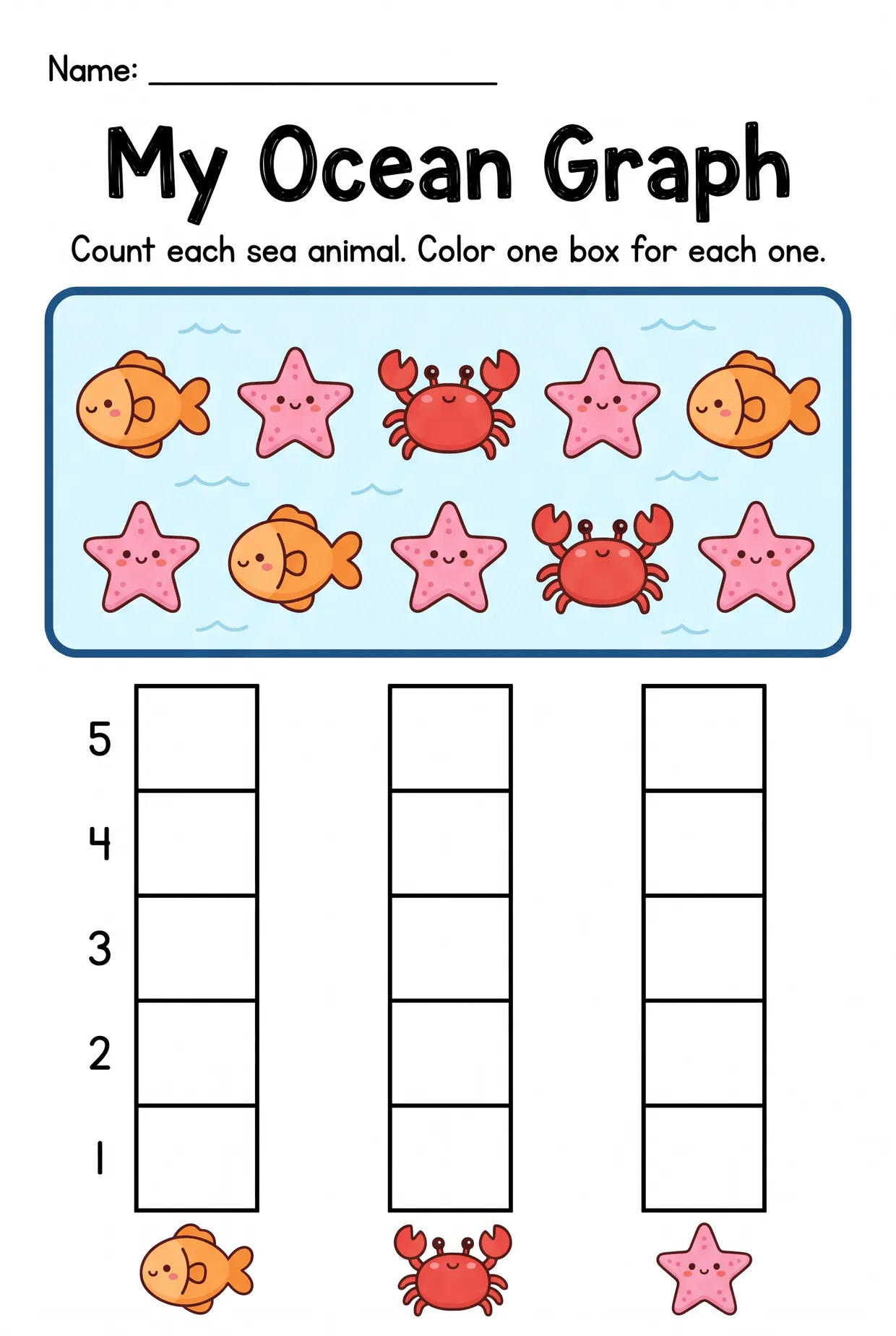 My Ocean Graph Counting Worksheet for Preschool, page 1 preview