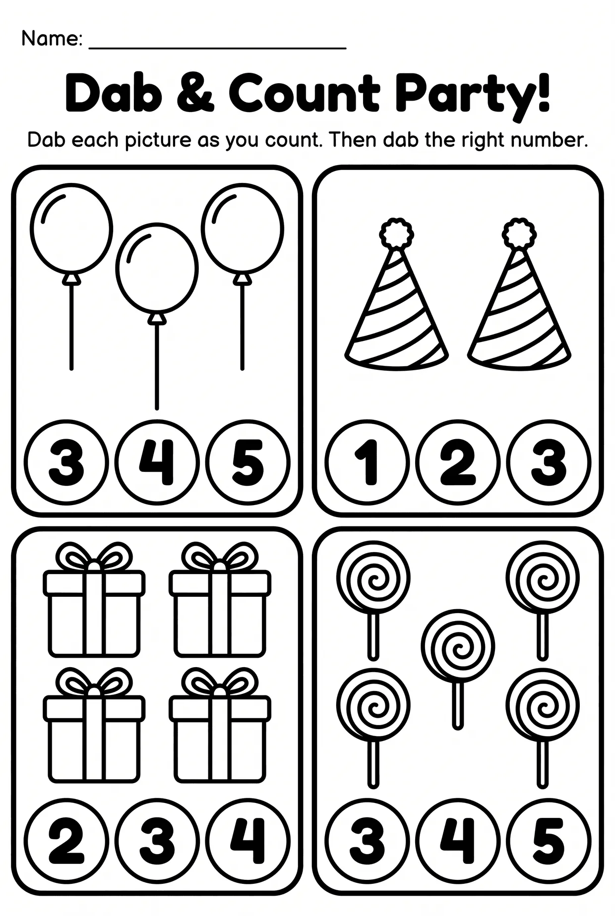 Party Dot Marker Counting Worksheet for Preschool, page 1 preview