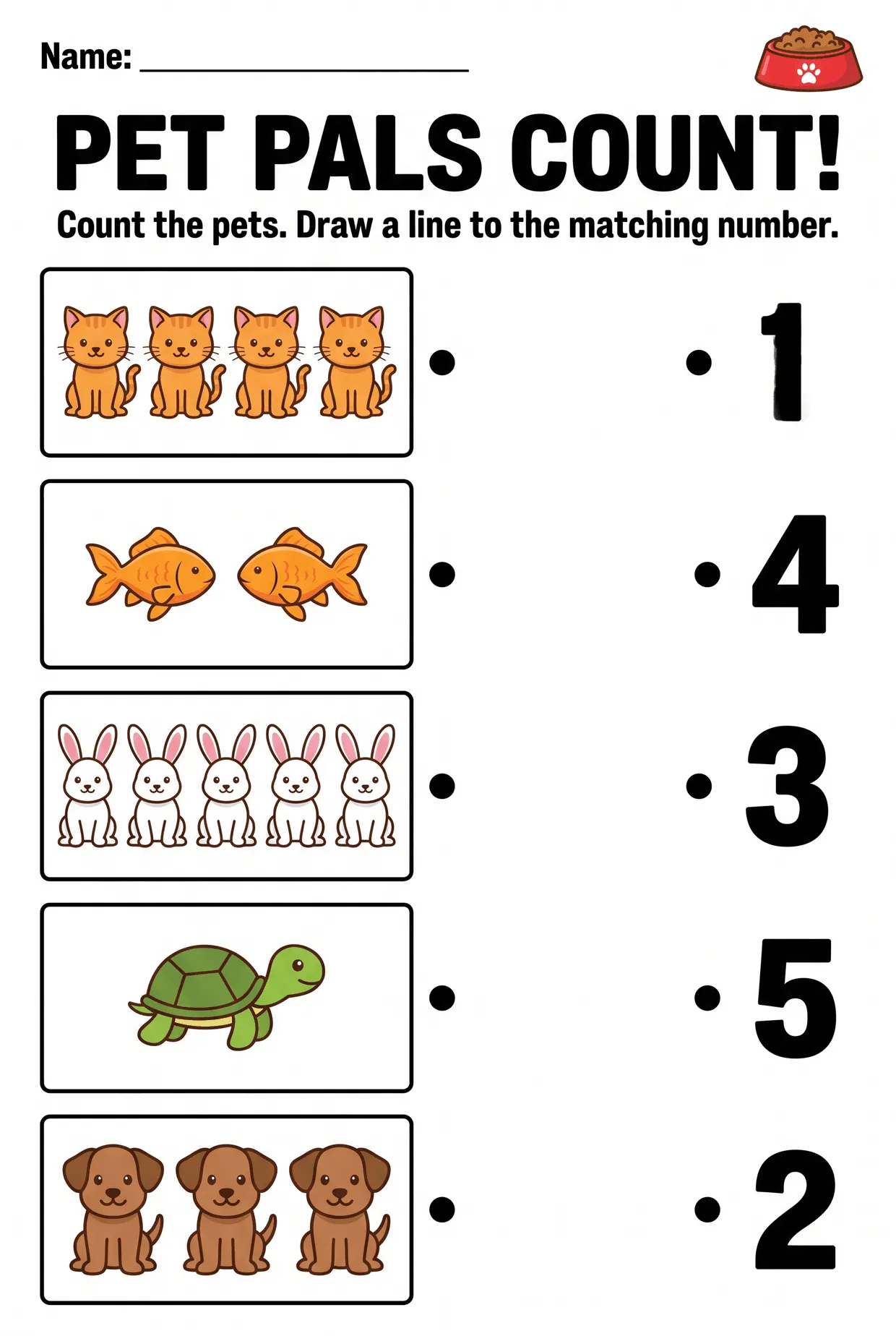 Pet Pals Count and Match Counting Worksheet for Pre-K, page 1 preview