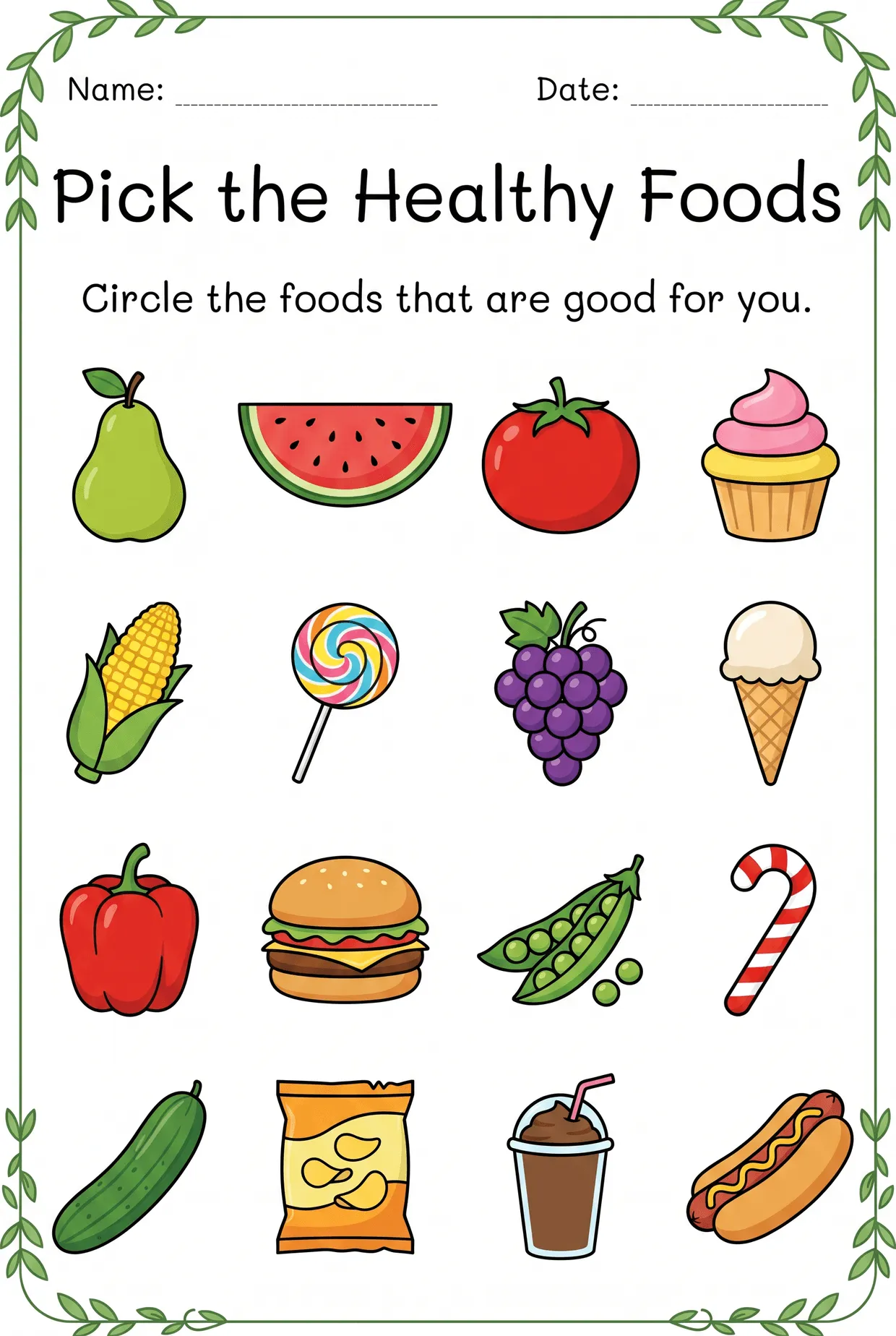 Pick the Healthy Foods: Circle the Good Ones worksheet preview
