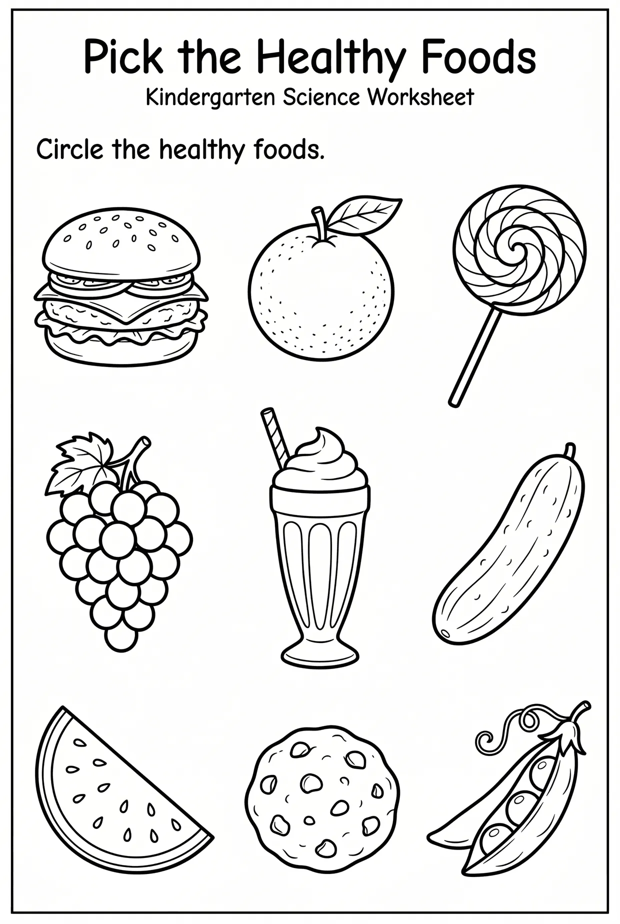 Pick the Healthy Foods (Coloring) worksheet preview