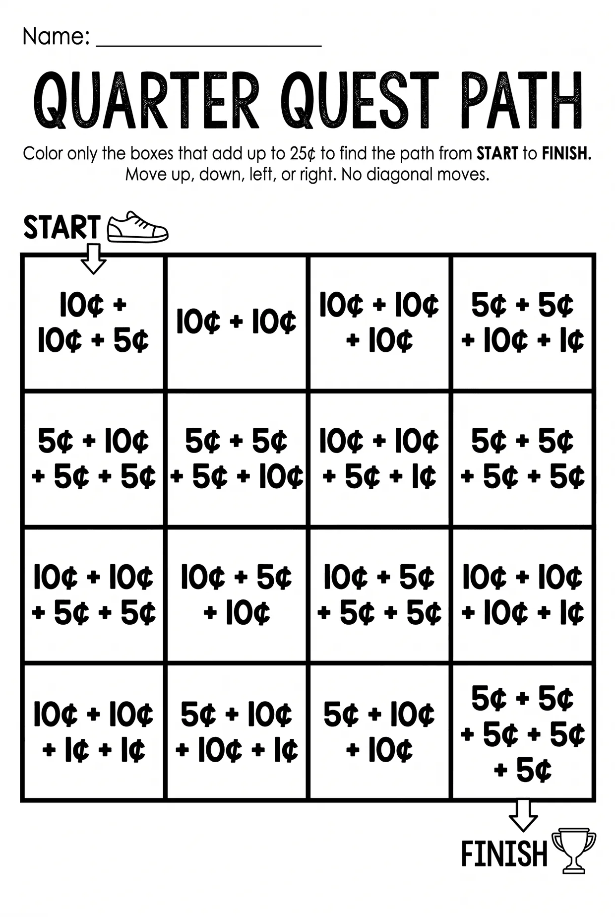 Quarter Quest Coin Maze: 2nd Grade Money Worksheet, page 1 preview