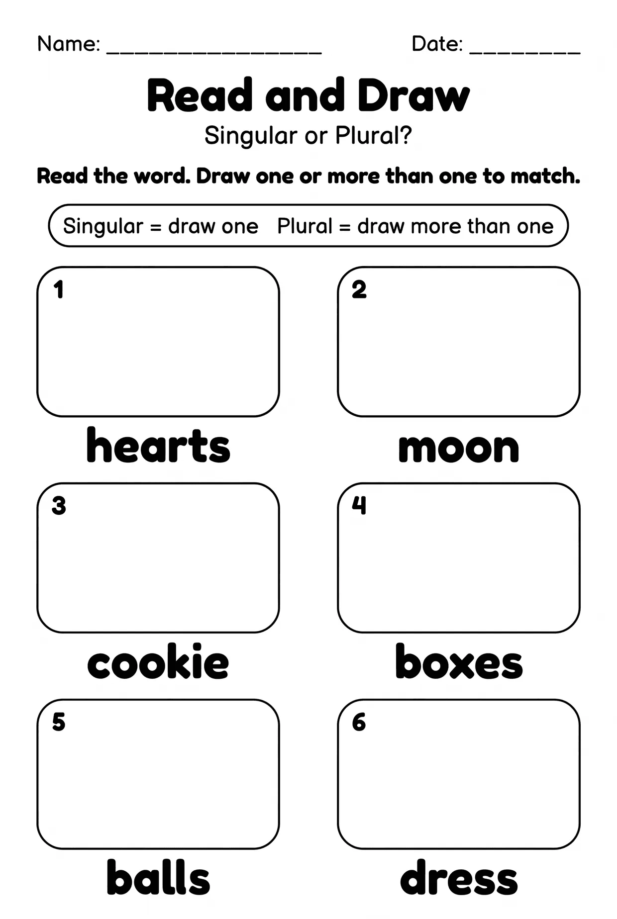 Read and Draw Singular Plural Worksheet for First Grade, page 1 preview