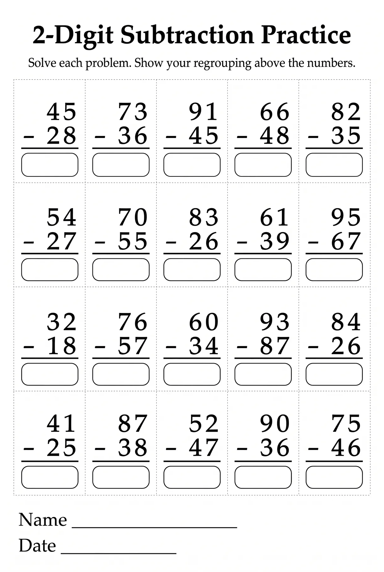 2nd Grade Subtraction Worksheet With Regrouping worksheet preview