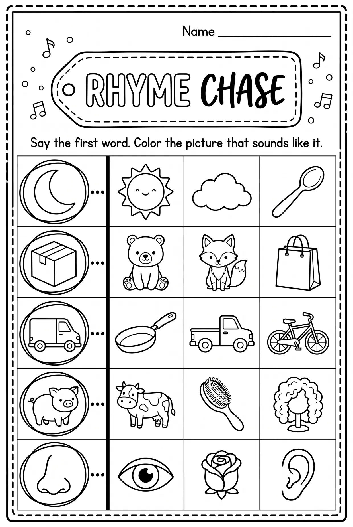 Rhyme Chase: Coloring Rhyming Words Worksheet, page 1 preview