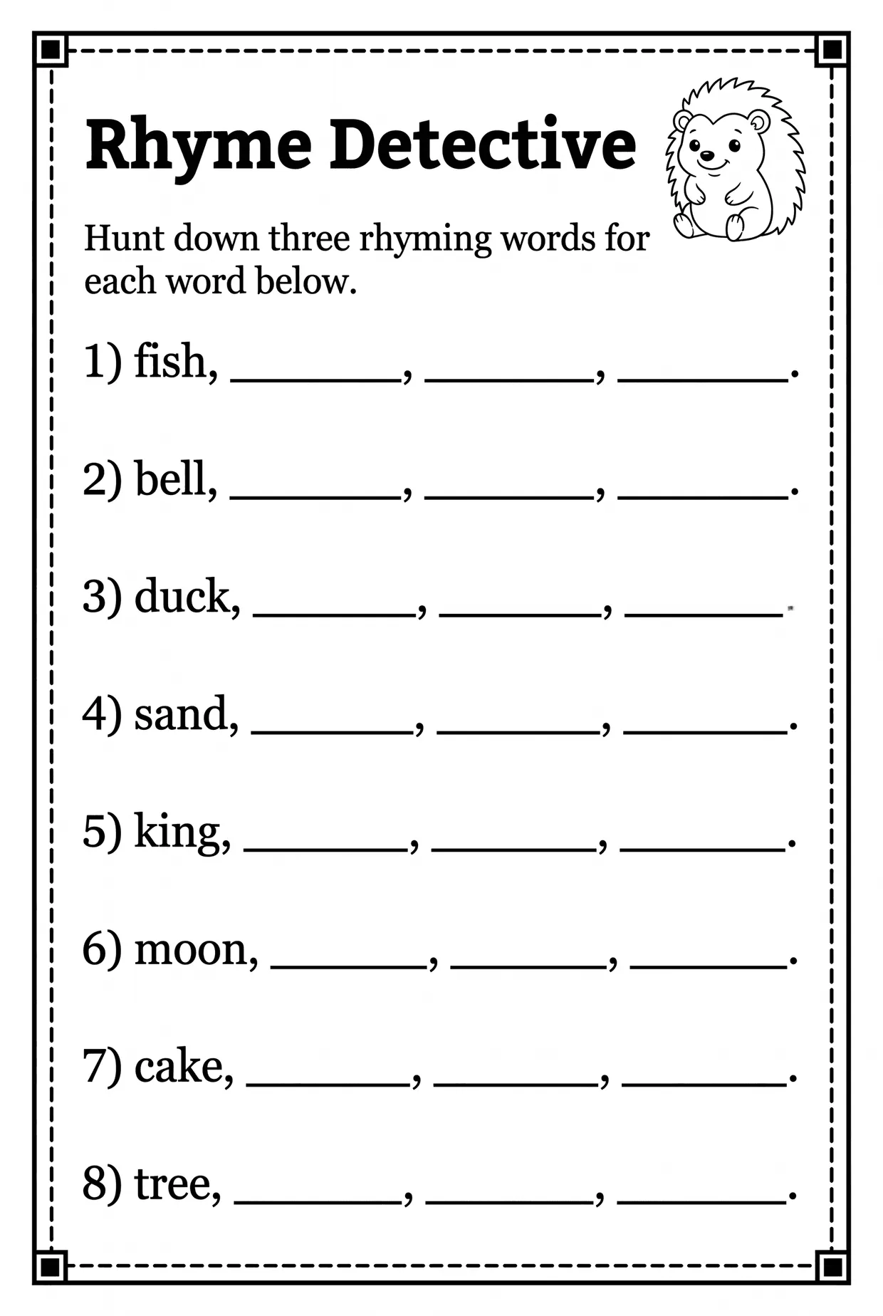 Rhyme Detective: Write Rhyming Words Worksheet, page 1 preview