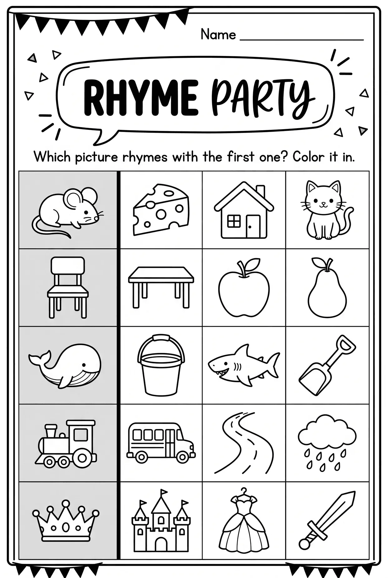 Rhyme Party: Picture Rhyming Words Worksheet, page 1 preview