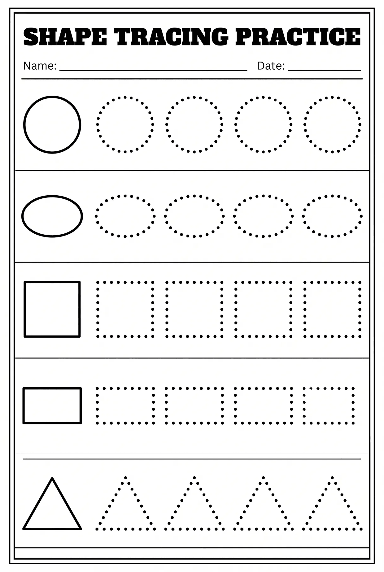 Shape Tracing Practice: Kindergarten Shapes Worksheet, page 1 preview