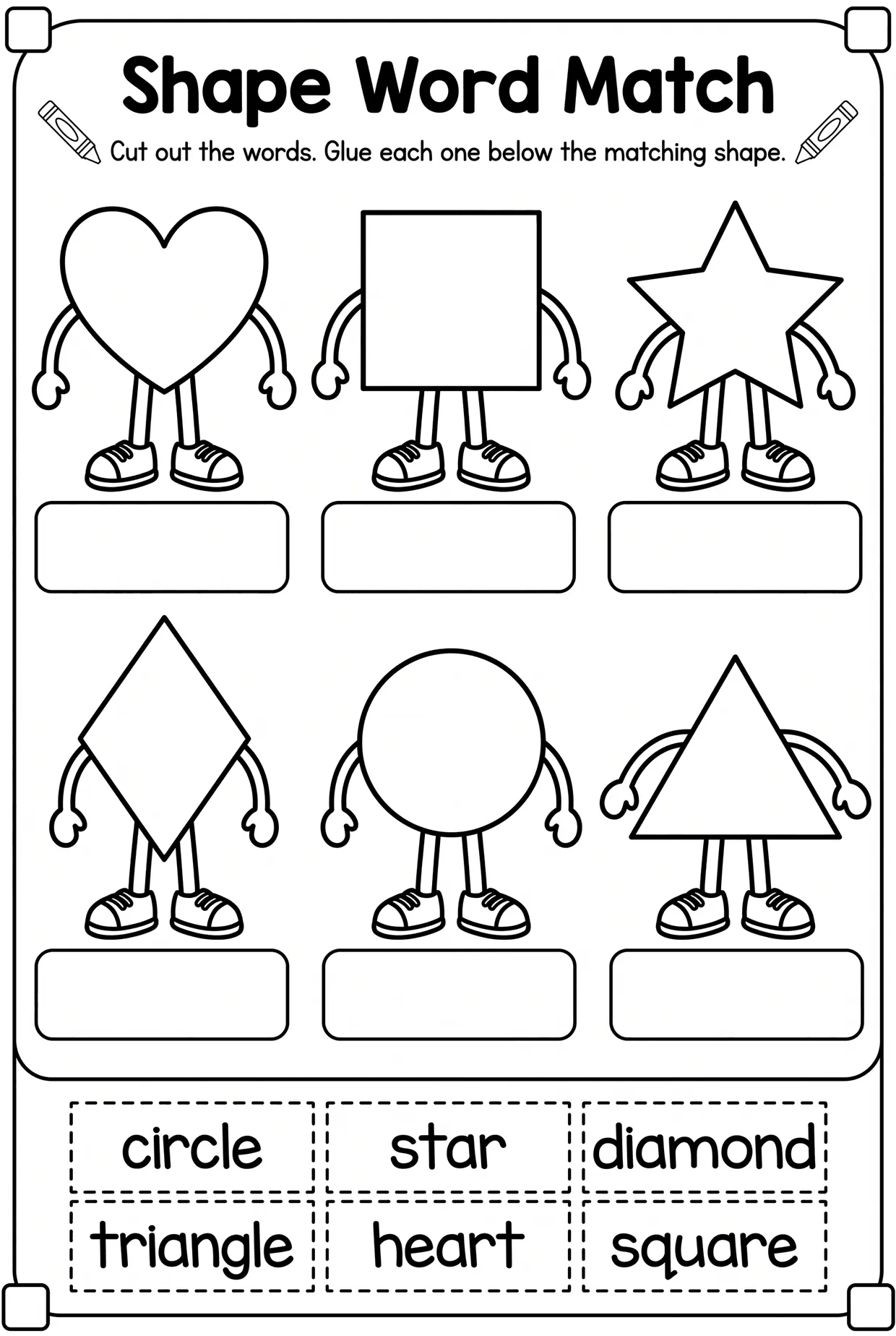 Shape Word Match: Kindergarten Cut and Paste Shapes, page 1 preview