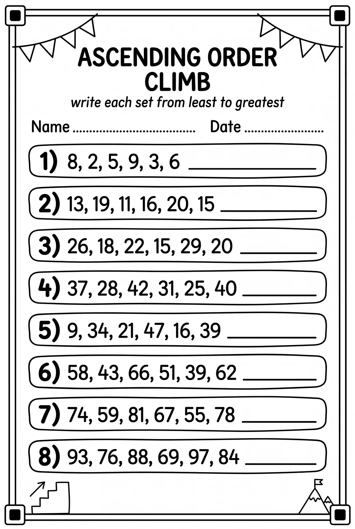 Ascending Order Climb: Six Numbers to 99, page 1 preview