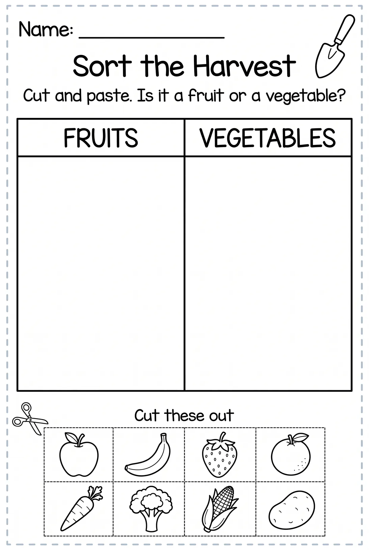 Sort the Harvest: Fruits and Vegetables Worksheet, page 1 preview