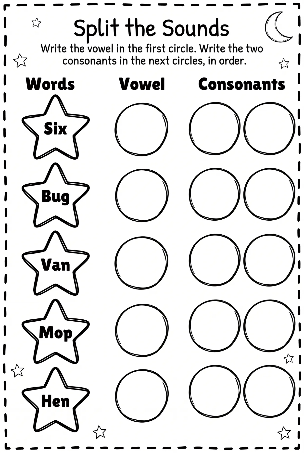Split the Sounds: Star Vowel and Consonant Sort, page 1 preview