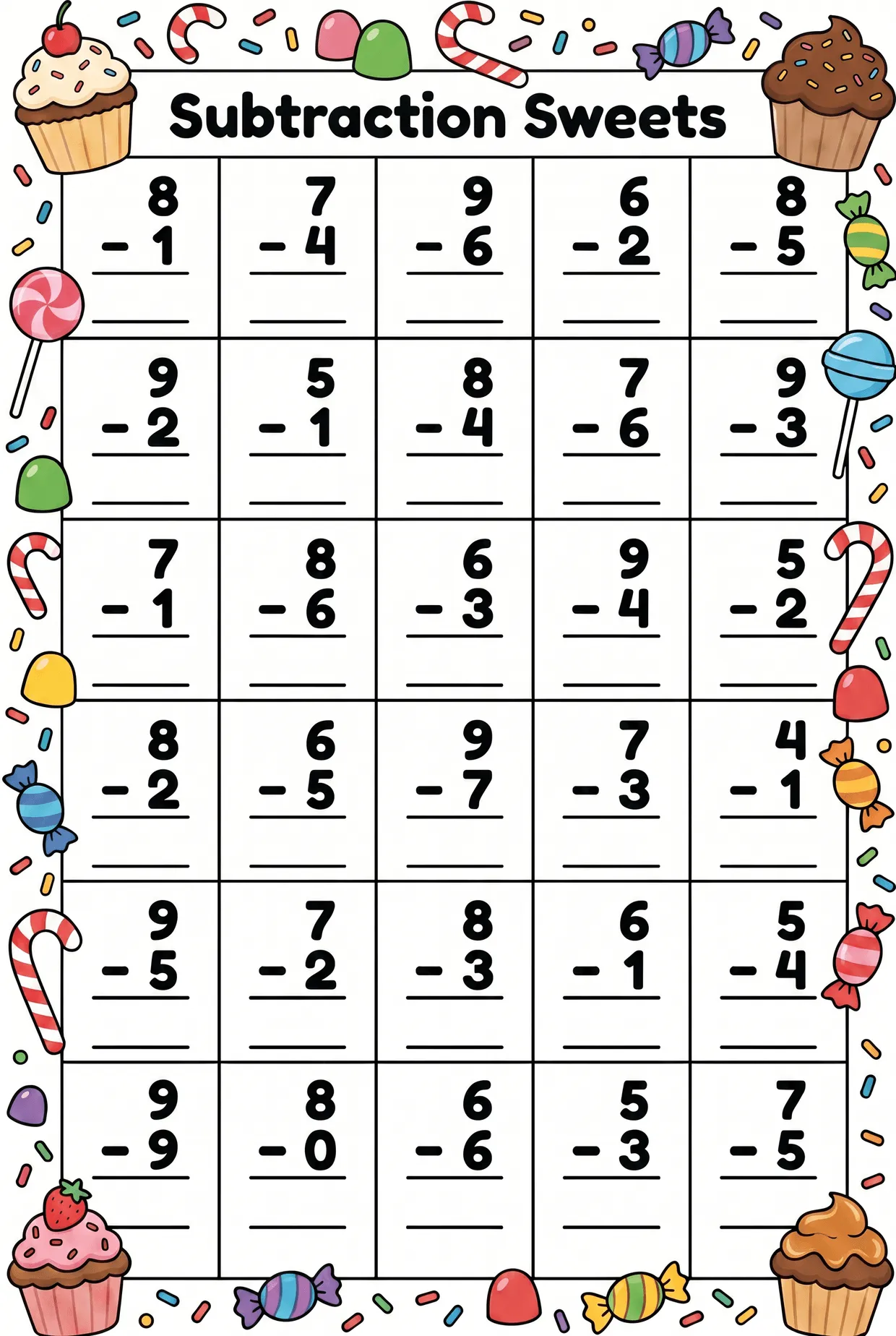 Candy Shop Subtraction Worksheet: Facts to 10 worksheet preview