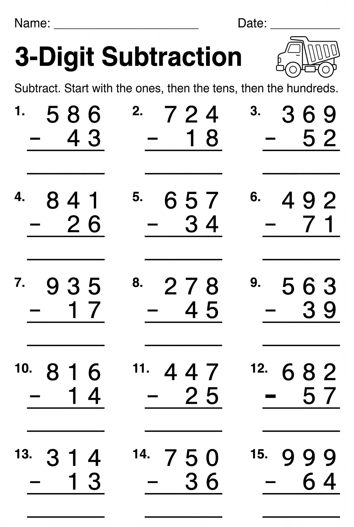 3-Digit Minus 2-Digit Subtraction Worksheet for Grade 2, page 1 preview