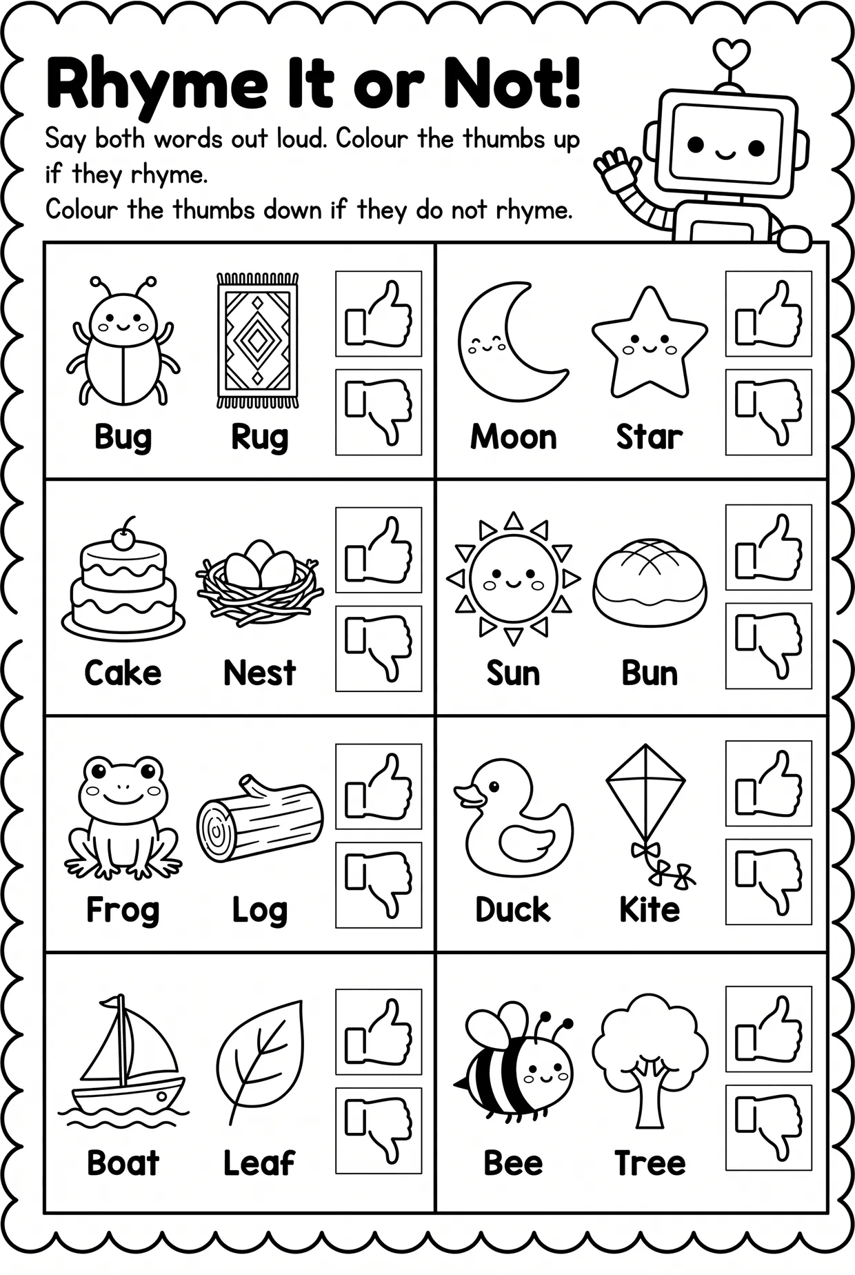 Thumbs Up or Down: Rhyming Words Worksheet, page 1 preview