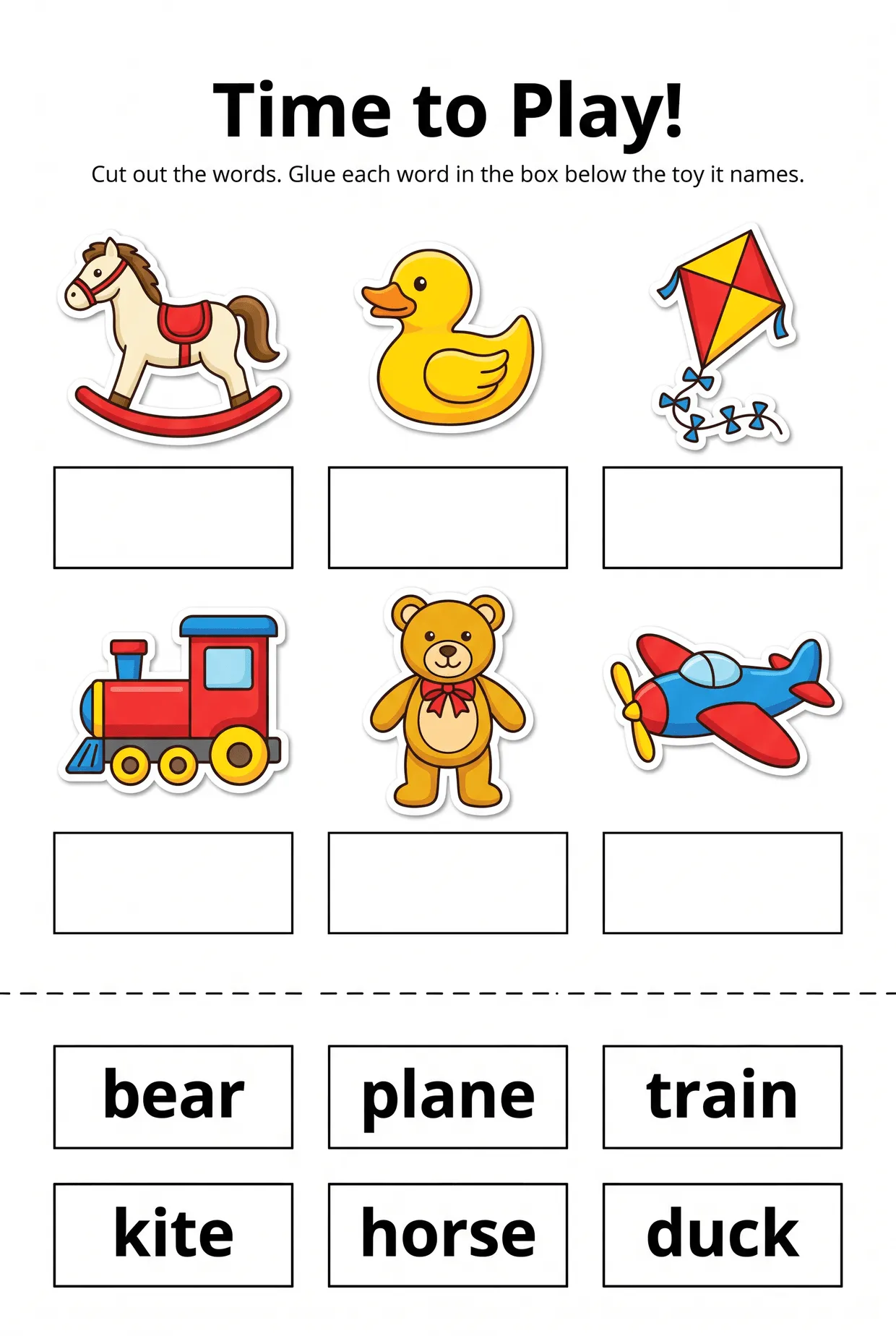 Time to Play! Cut and Paste Toys Worksheet, page 1 preview