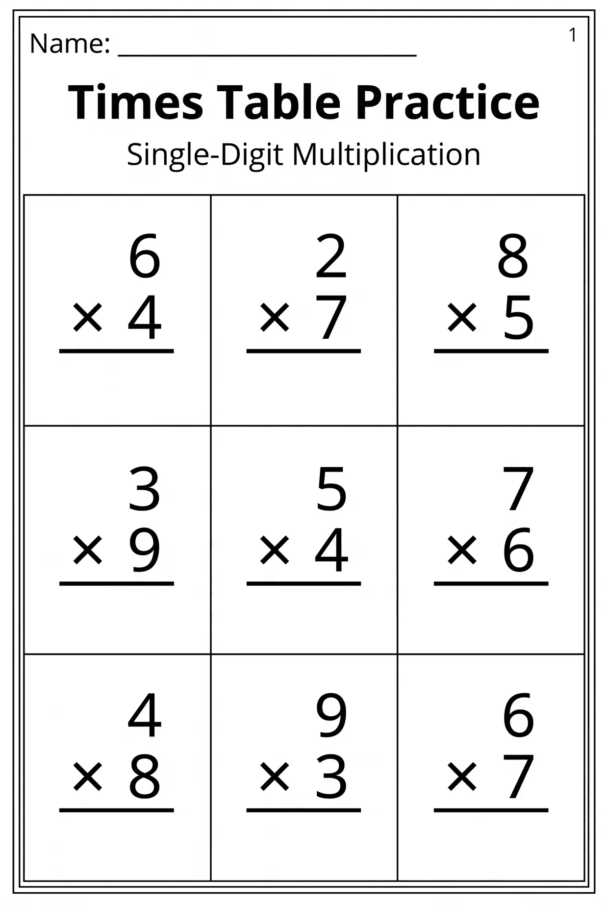 Times Table Practice: 3rd Grade Multiplication Worksheet, page 1 preview