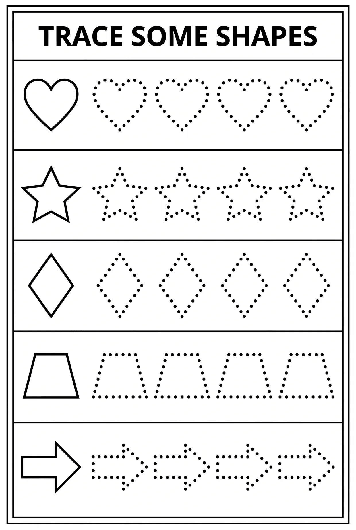 Kindergarten Shape Tracing: Heart, Star and Arrow, page 1 preview