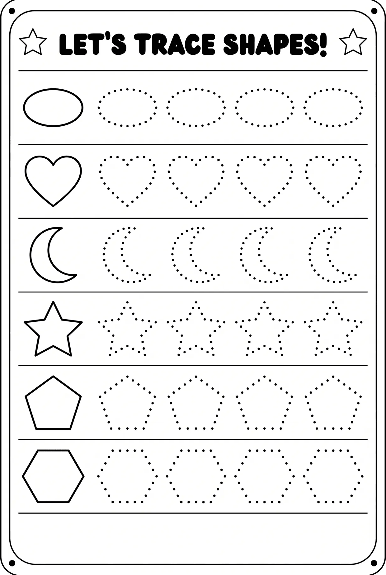 Kindergarten Shape Tracing: Star, Heart and Hexagon, page 1 preview