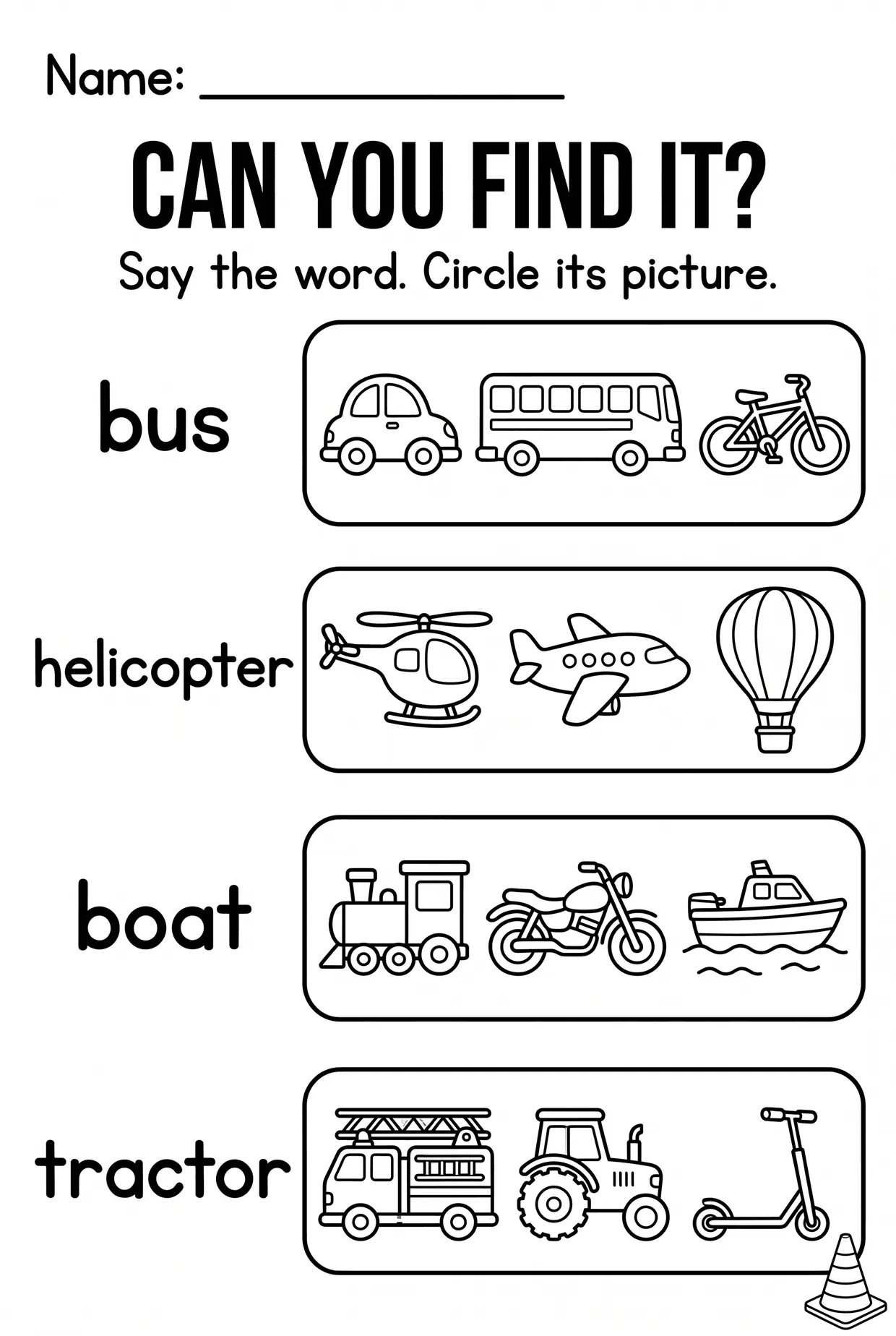 Can You Find It? Transportation Worksheet for Preschool worksheet preview