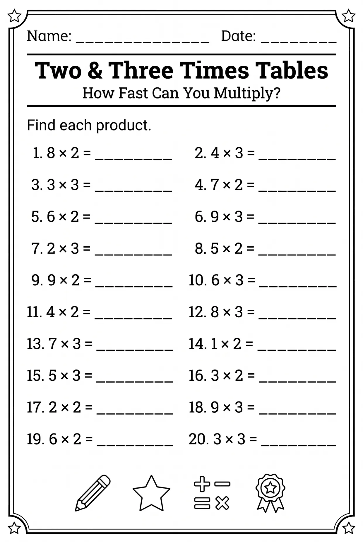Two and Three Times Tables: How Fast Can You Multiply?, page 1 preview