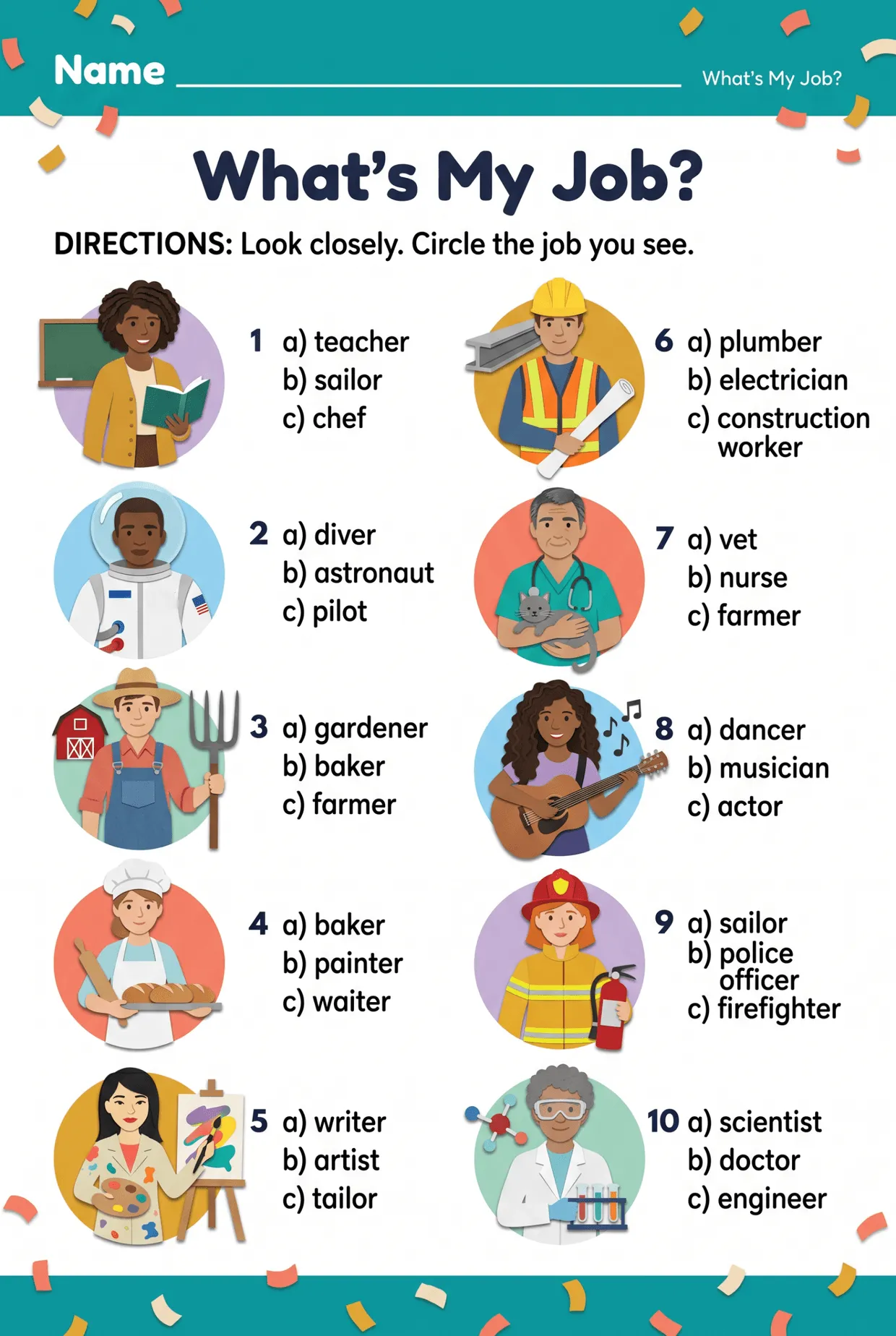 What's My Job? Careers Circle Worksheet worksheet preview
