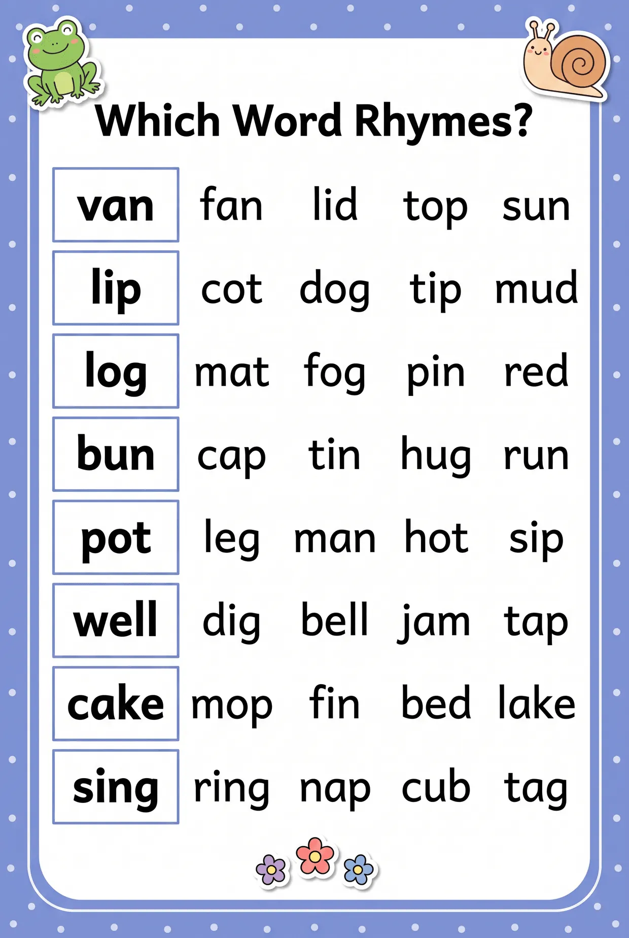 Which Word Rhymes? Rhyming Words Worksheet, page 1 preview