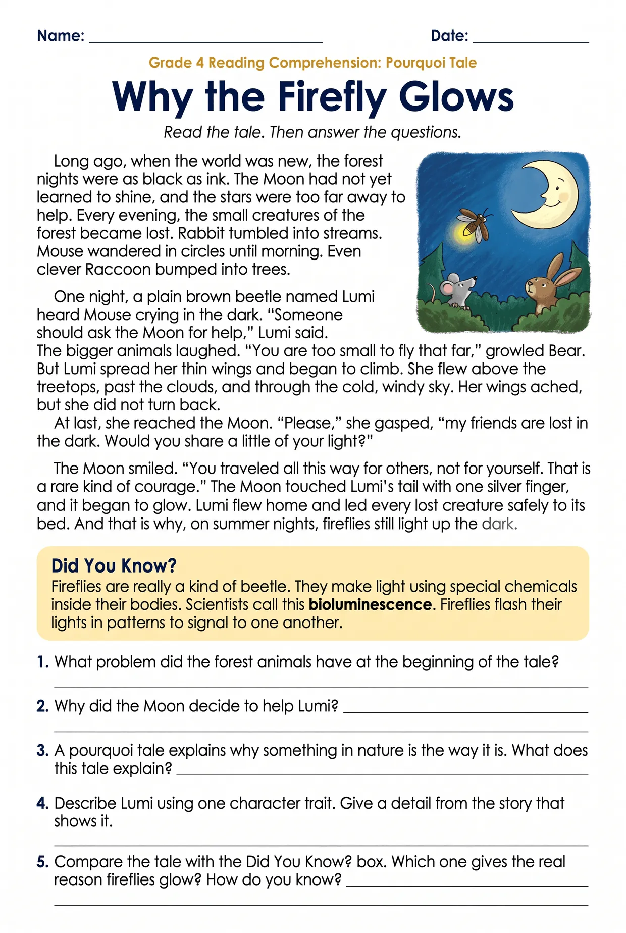 Pourquoi Tale Reading Comprehension Worksheet Grade 4, page 1 preview
