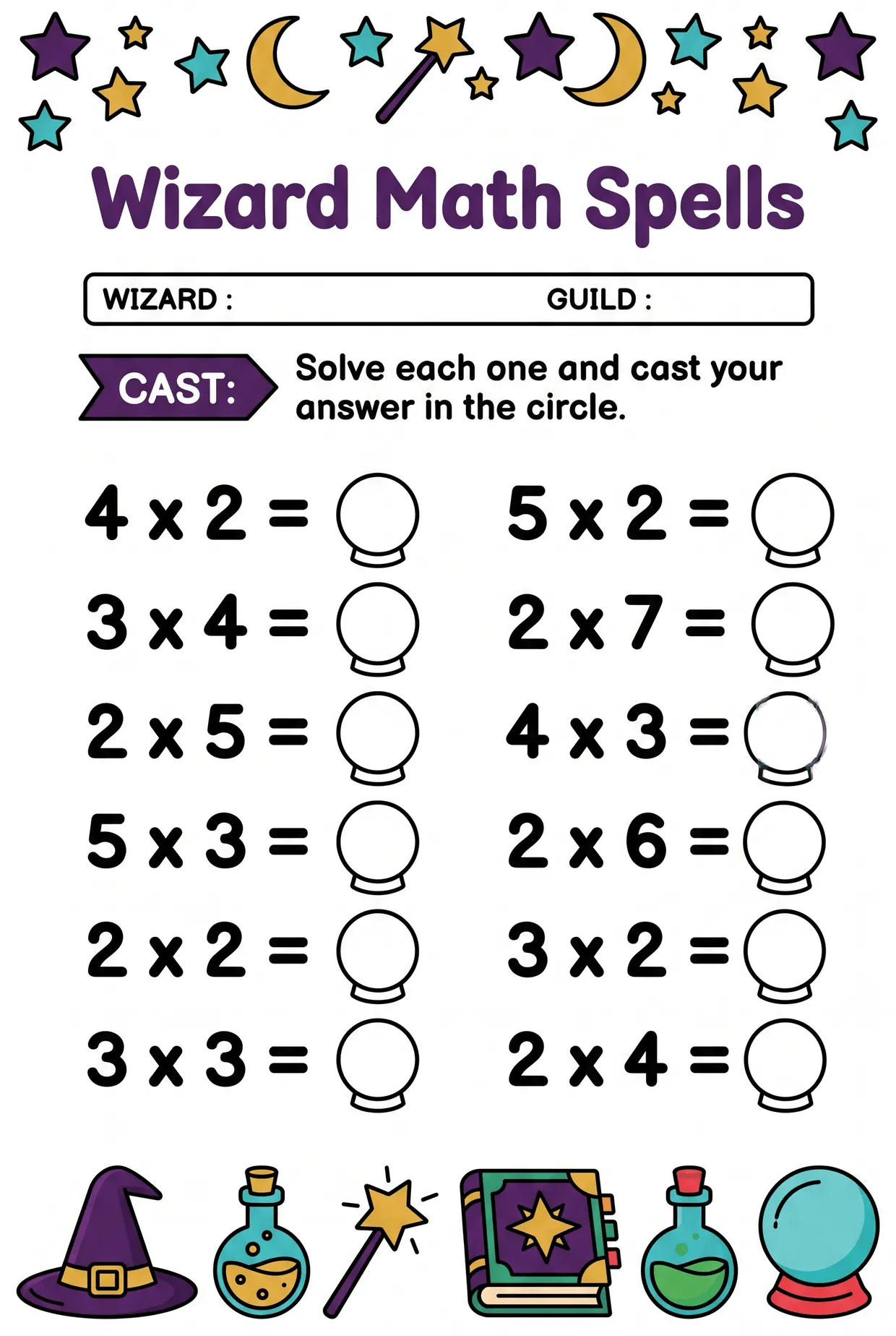 Wizard Math Spells: Multiplication Crystal Balls, page 1 preview