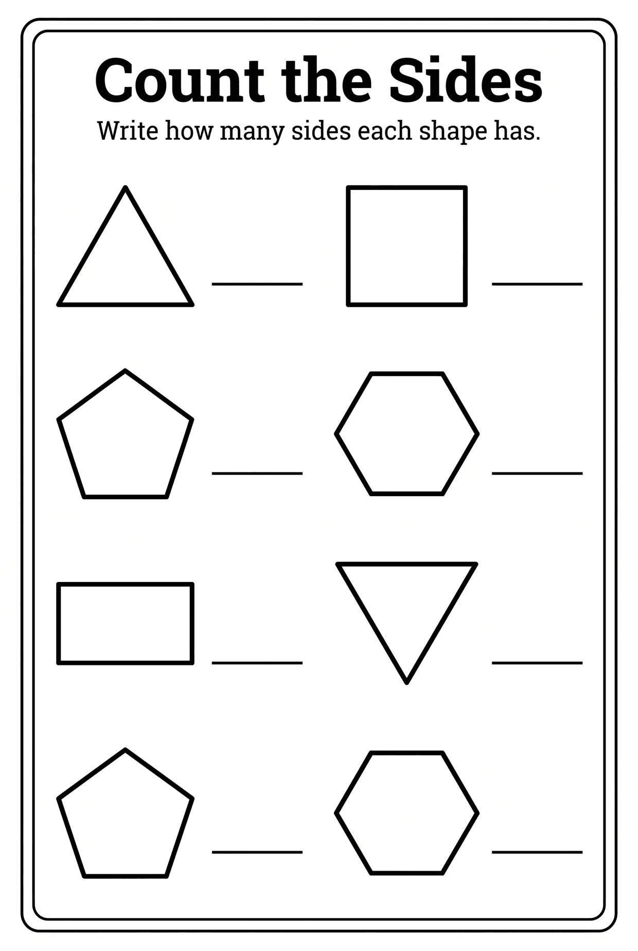 Count the Sides: Kindergarten Shapes Worksheet, page 1 preview